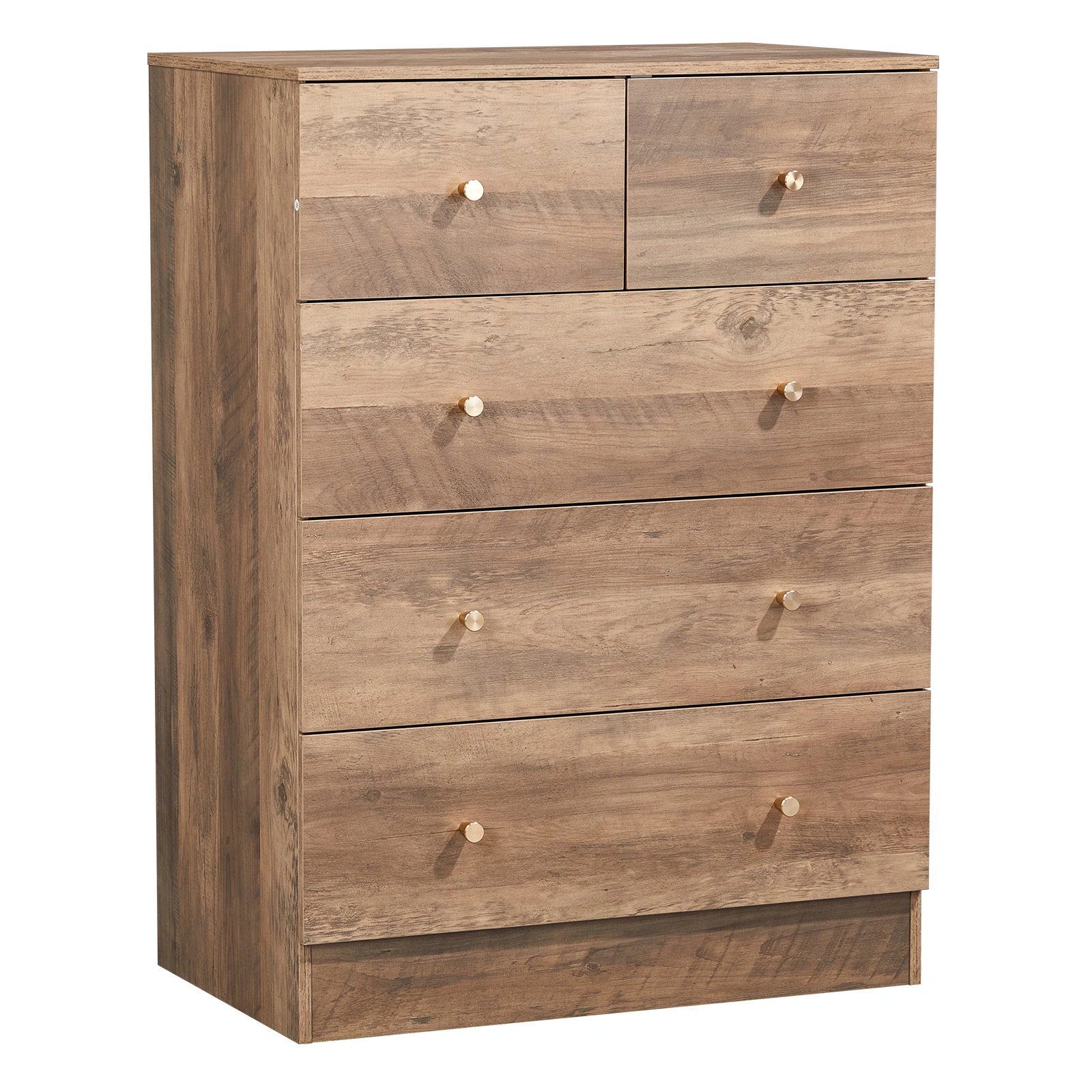 Gray particleboard with linen-textured melamine finish, 66*40*91cm, 3+2 drawers, drawer cabinet with matte gold handles view 10