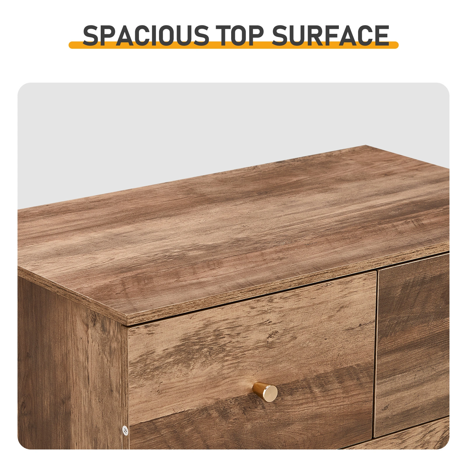 Gray particleboard with linen-textured melamine finish, 66*40*91cm, 3+2 drawers, drawer cabinet with matte gold handles view 6