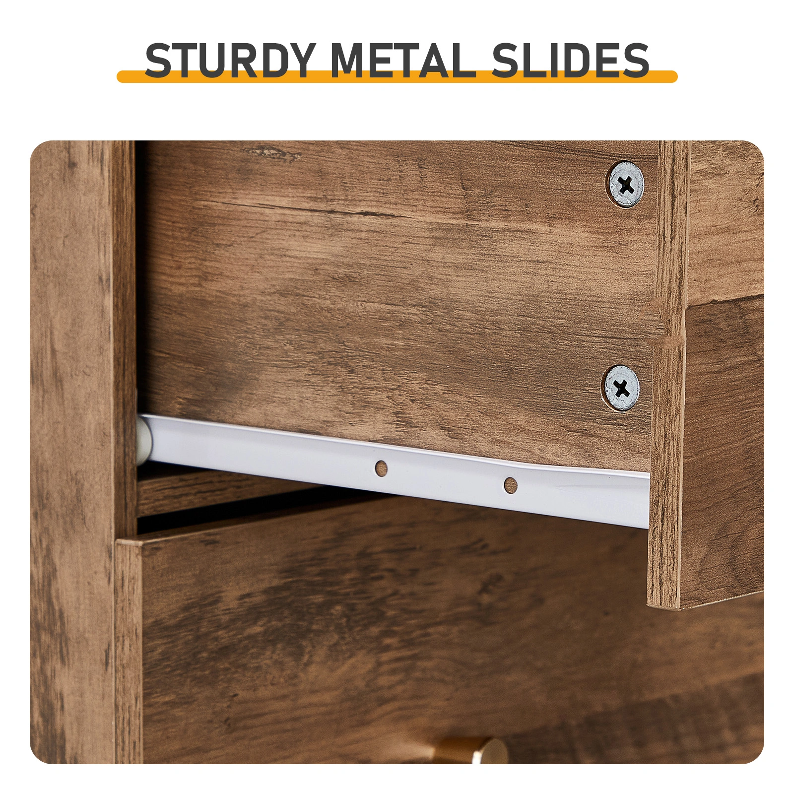 Gray particleboard with linen-textured melamine finish, 66*40*91cm, 3+2 drawers, drawer cabinet with matte gold handles view 9