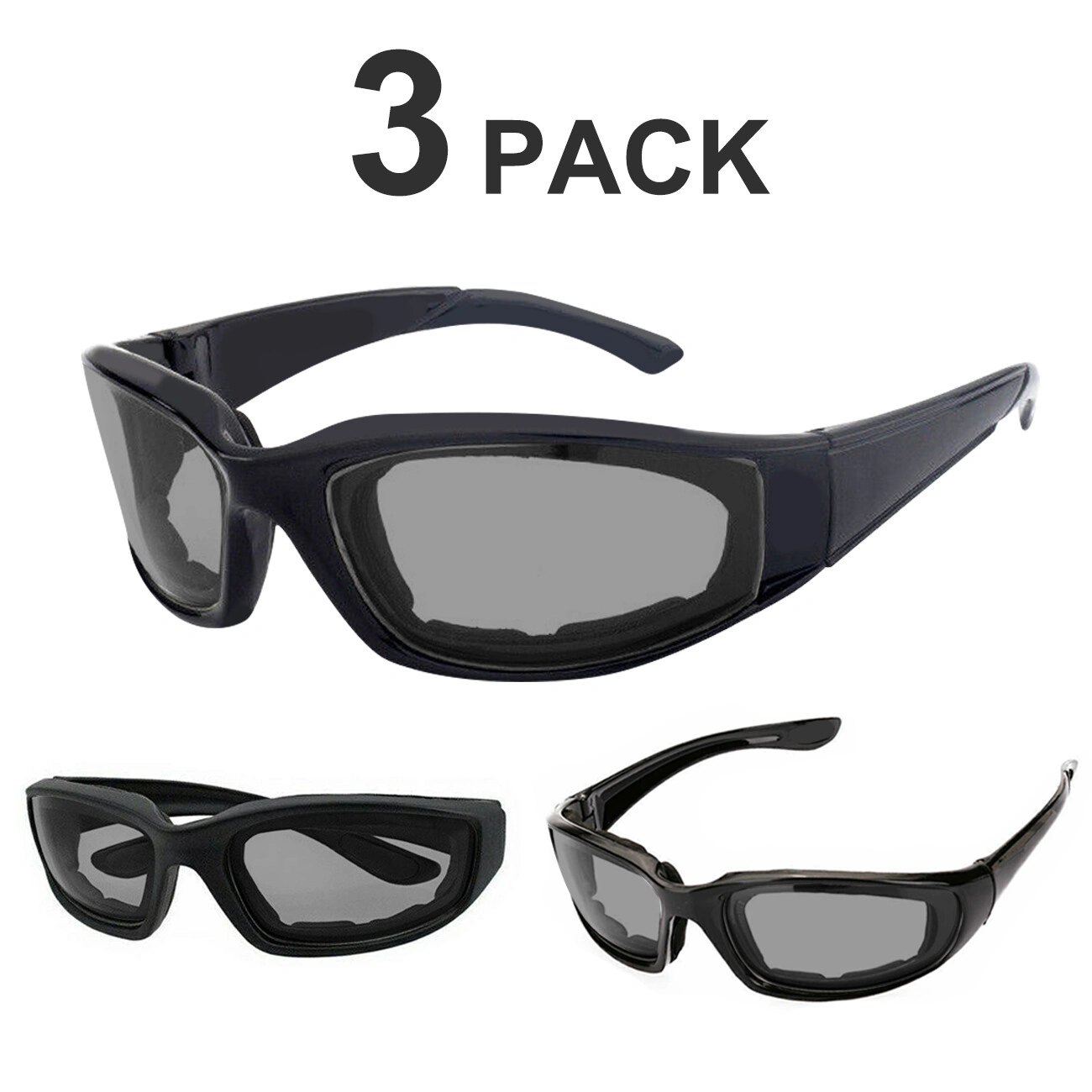 3 Pairs Motorcycle Riding Glasses Wind Resistant Sport Goggles, Grey Cycling Sunglasses for Biker Eye Protection