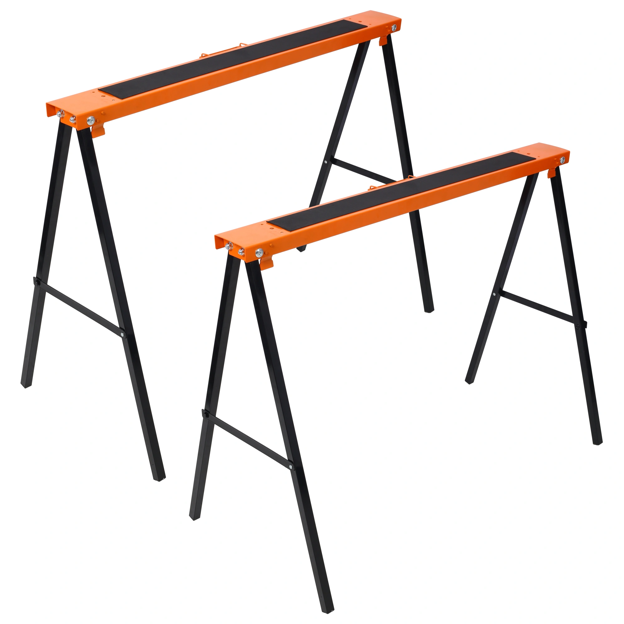 Saw Horses 2 Pack, Folding Portable Work Horse, Heavy Duty Steel with Fast Open Legs & Carry Handle, Orange/Black, Fully Assembled for Garage Workshop