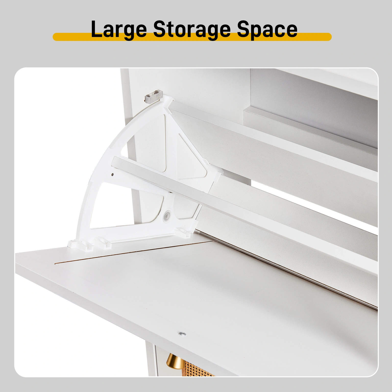 2 rows of 4 dump buckets with high-leg arched rattan shoe cabinet, particle board + plastic rattan, 105*24*98cm, white frame + original wood rattan surface + white high legs view 8