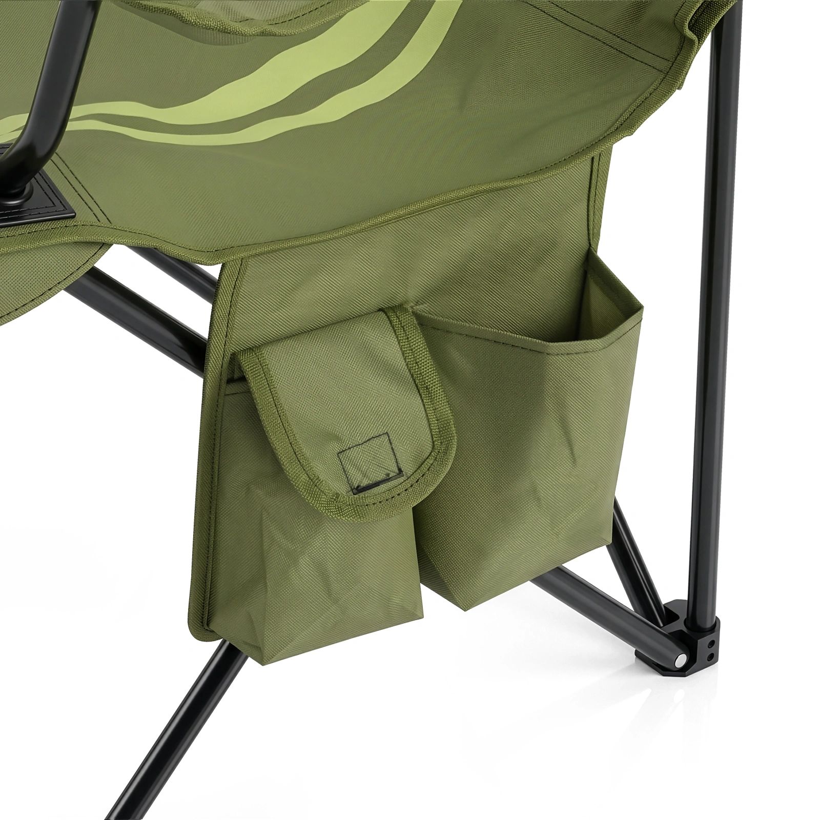 Folding Camping Chair with Built-in Cooler Bag & Cup Holder, Heavy Duty 350 lbs Capacity Portable Outdoor Camp Chair, Green Padded Folding Chair with Side Pocket for Camping, Beach, Patio, Picnic, Travel view 12