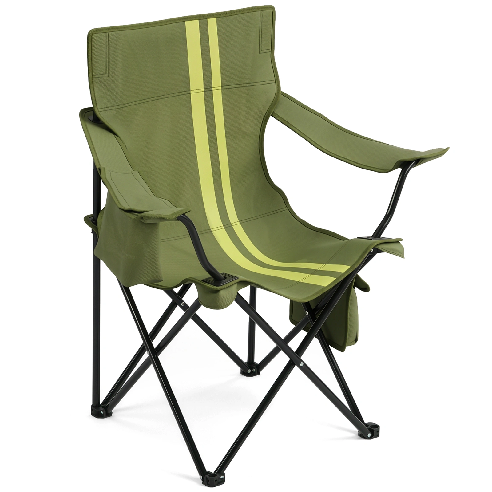 Folding Camping Chair with Built-in Cooler Bag & Cup Holder, Heavy Duty 350 lbs Capacity Portable Outdoor Camp Chair, Green Padded Folding Chair with Side Pocket for Camping, Beach, Patio, Picnic, Travel view 3