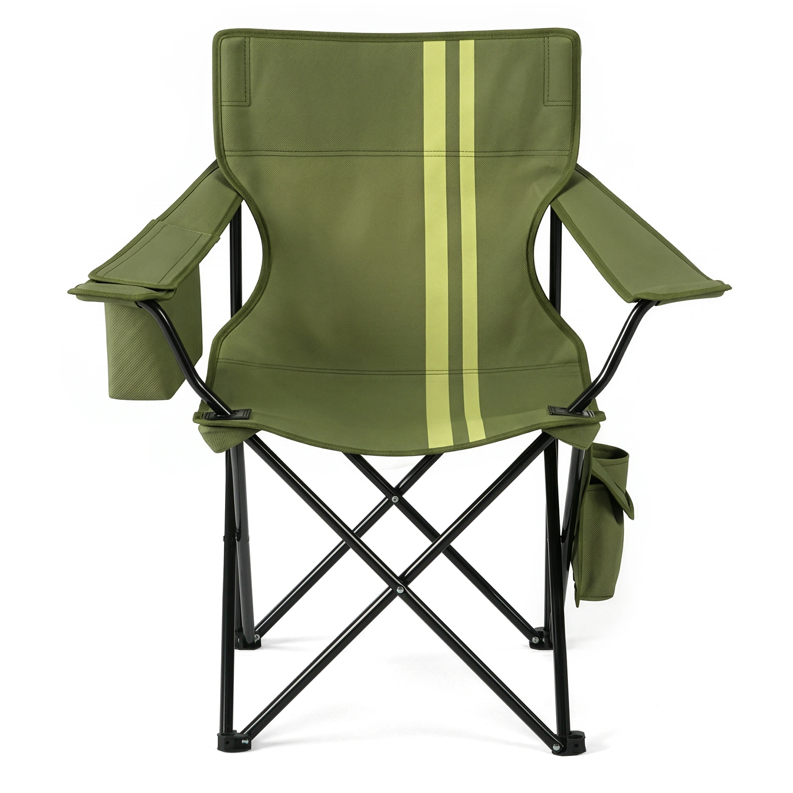 Folding Camping Chair with Built-in Cooler Bag & Cup Holder, Heavy Duty 350 lbs Capacity Portable Outdoor Camp Chair, Green Padded Folding Chair with Side Pocket for Camping, Beach, Patio, Picnic, Travel view 4