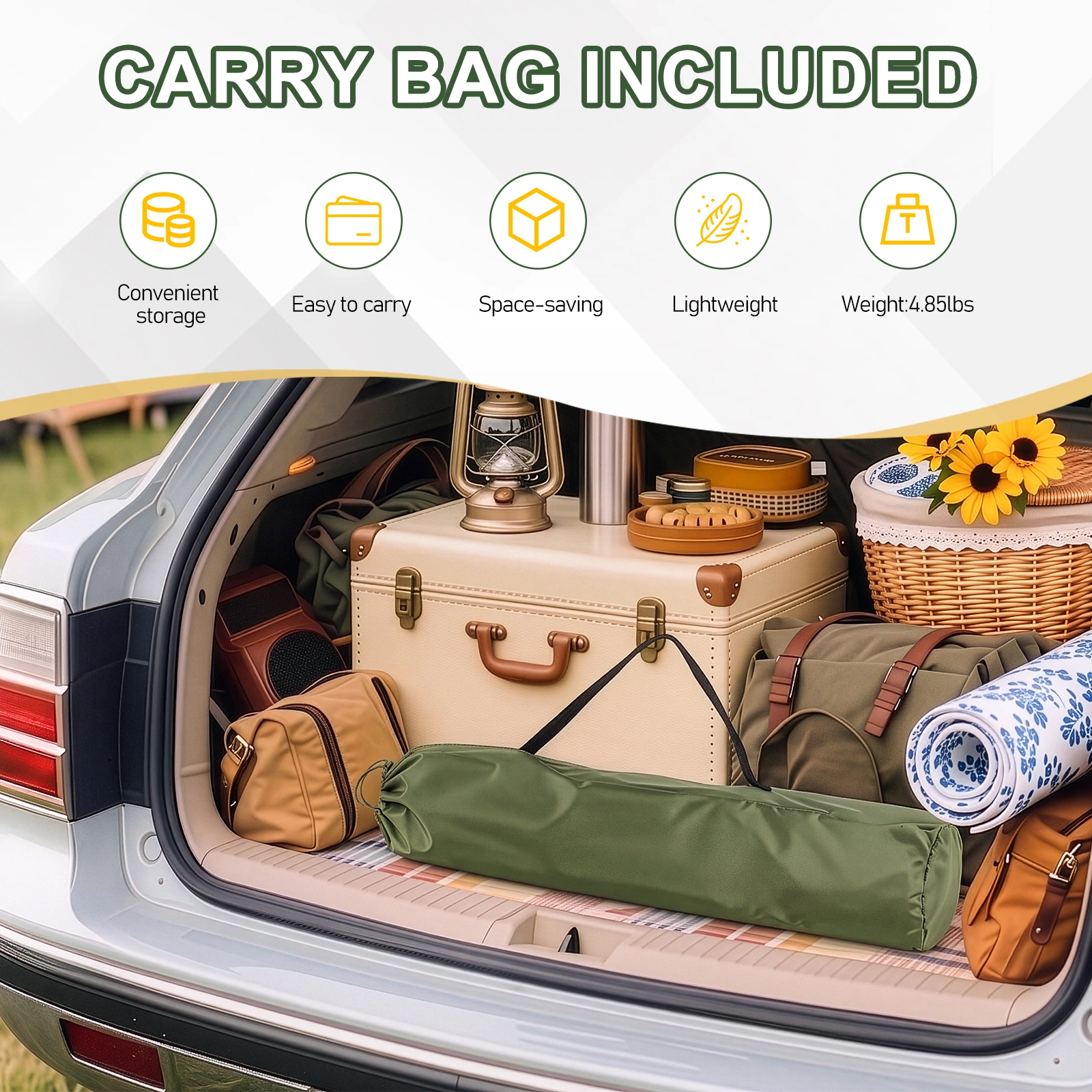 Folding Camping Chair with Built-in Cooler Bag & Cup Holder, Heavy Duty 350 lbs Capacity Portable Outdoor Camp Chair, Green Padded Folding Chair with Side Pocket for Camping, Beach, Patio, Picnic, Travel view 5