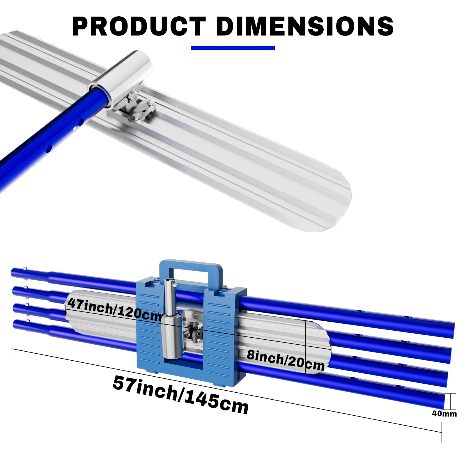 48'' Magnesium Concrete Bull Float Kit - 8" Reservoir Head, 4 Handle Sections, Trowel & Carrying Case for Concrete Finishing view 3