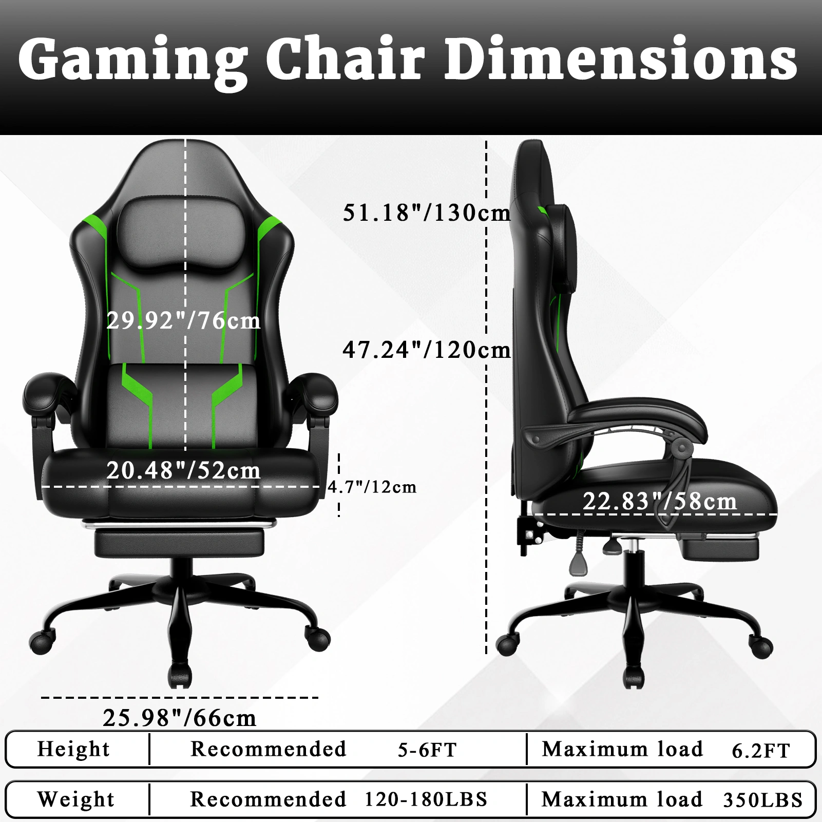 Ergonomic Gaming Chair with Pocket Spring Cushion, Footrest & Headrest - Height Adjustable Swivel Computer Chair view 2