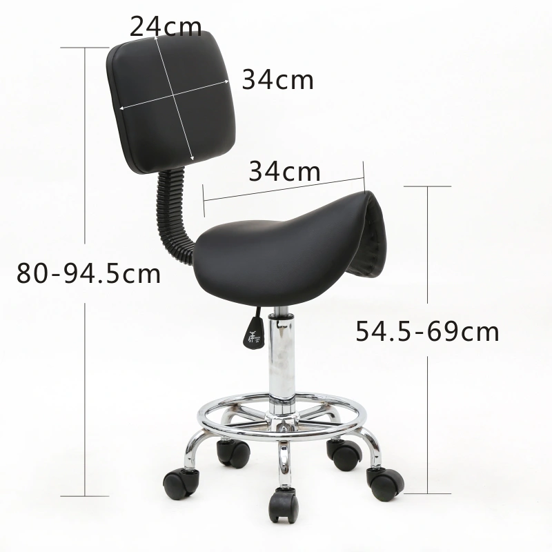 Saddle Shape Adjustable Salon Stool with Back Black view 11