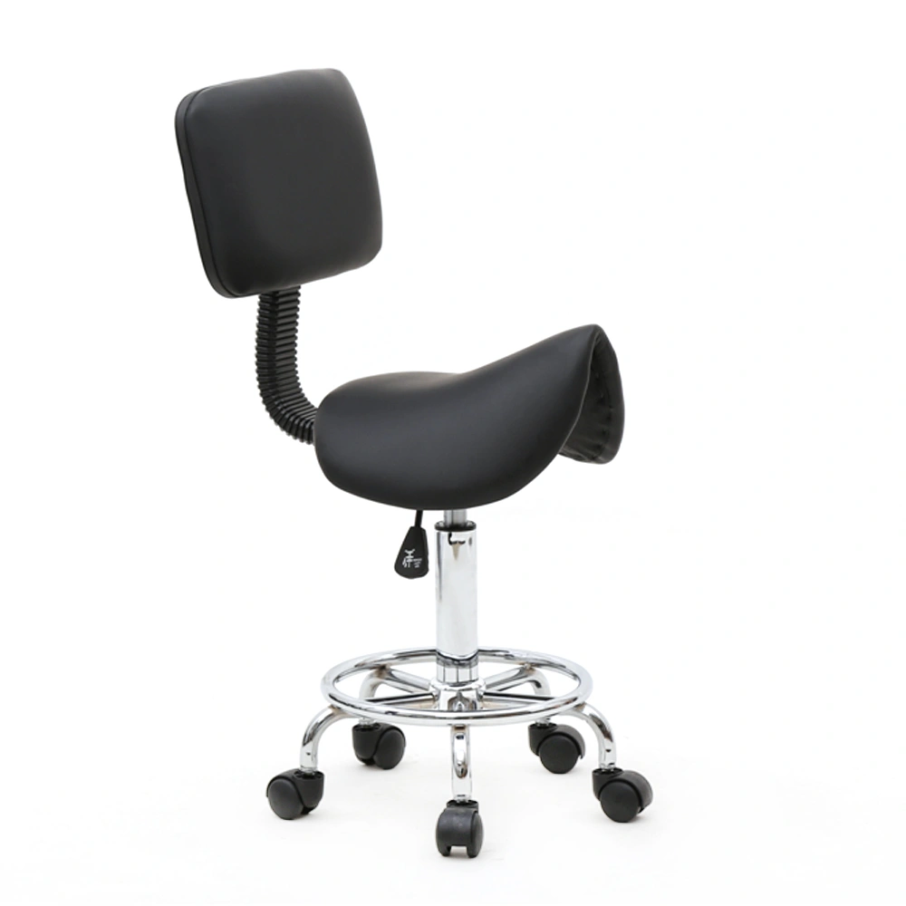 Saddle Shape Adjustable Salon Stool with Back Black view 12
