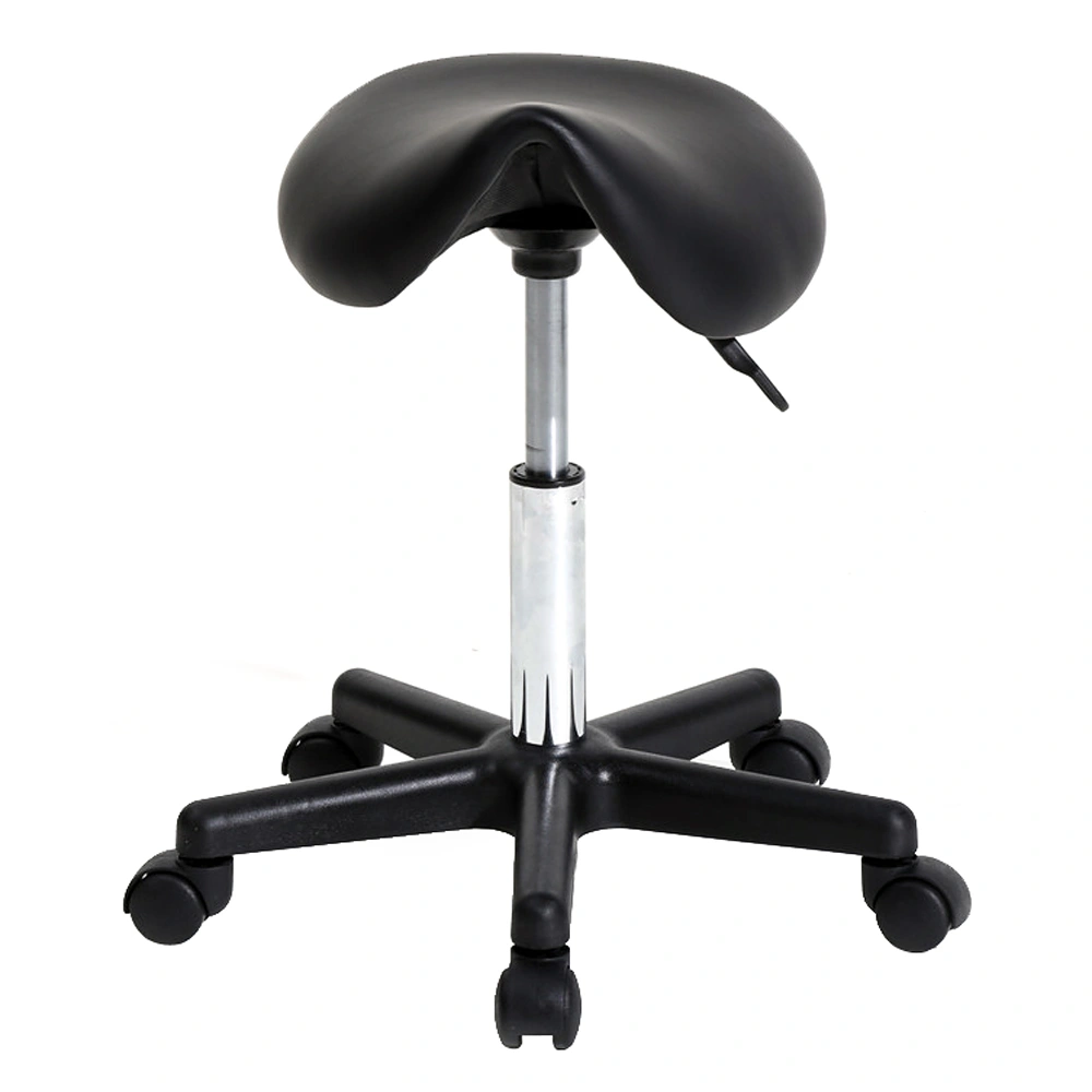 Rotating Saddle Stool with Flat Footrest, Plastic Bar Stool, Black