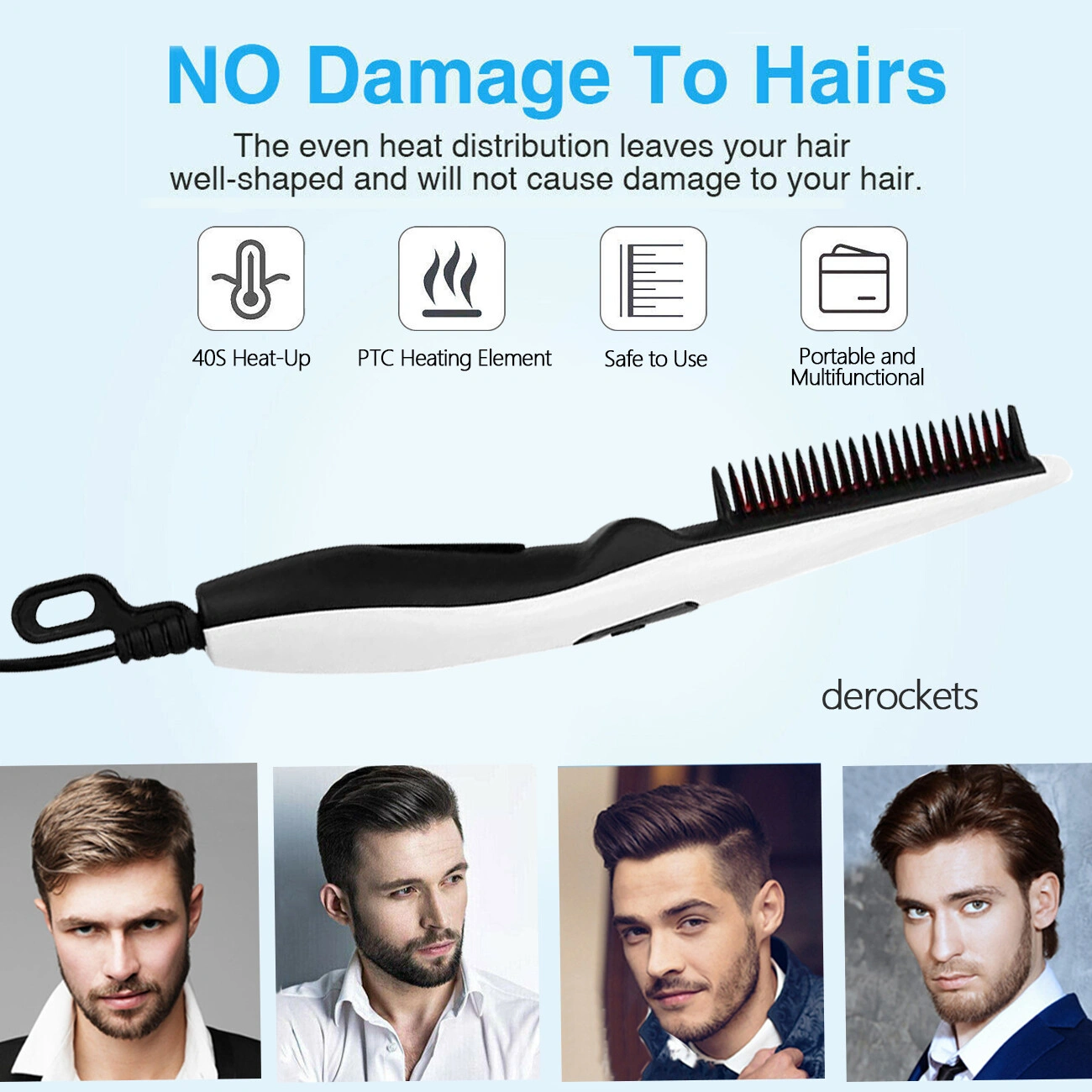 Fast Heated Electric Straight Hair Comb Beard Straightner Brush Styler For Men Women (Platform policies vary; relevant qualifications are attached via link, please do not list products without required qualifications) view 6