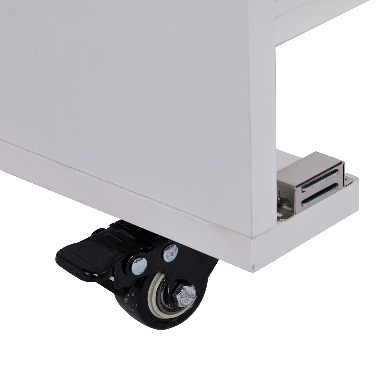 Foldable Manicure Table with Electric Dust Collector, Lockable Wheels, Wrist Cushion, Drawers & Cabinet for Beauty Salon, White view 11
