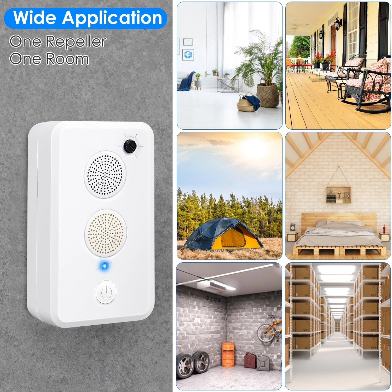 1‑75KHz Ultrasonic Electronic Unit, Rechargeable 950mAh Battery Powered Device with Dual Speakers, 6‑Level Settings for Home, Garage, Shed and Campsite view 6