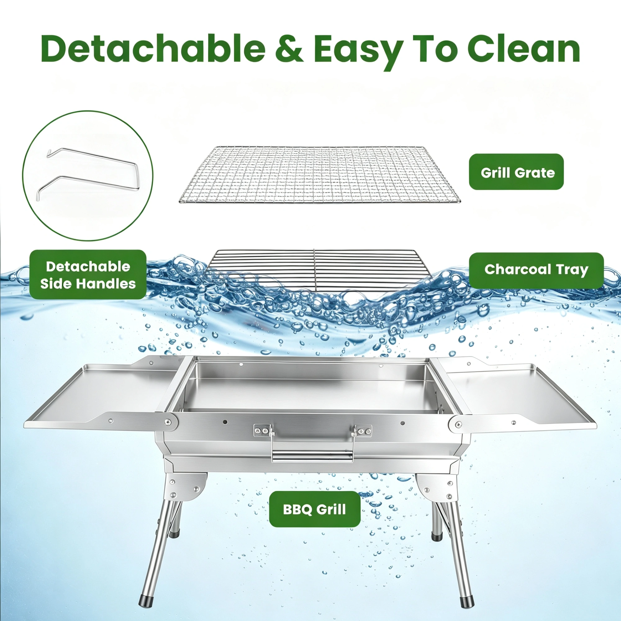 Portable Folding Charcoal BBQ Grill with Dual Side Shelves & 12 Air Vents, Includes Skewers, Heat-Resistant Gloves & Grill Tools Set for Outdoor Camping view 5