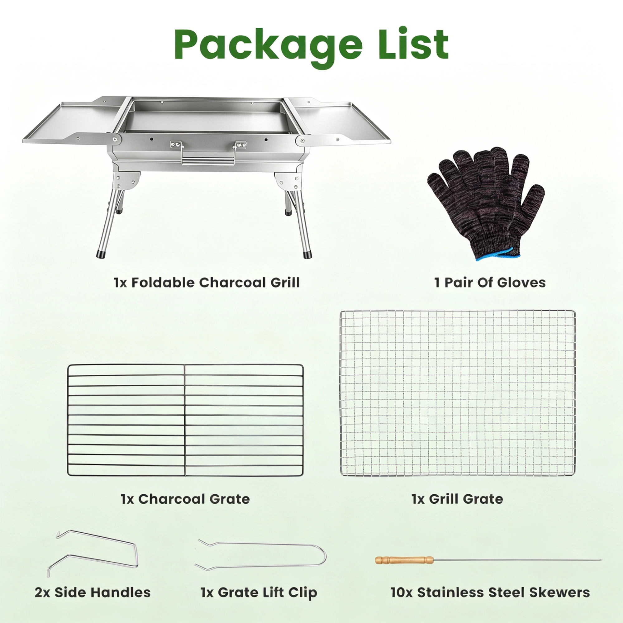 Portable Folding Charcoal BBQ Grill with Dual Side Shelves & 12 Air Vents, Includes Skewers, Heat-Resistant Gloves & Grill Tools Set for Outdoor Camping view 6