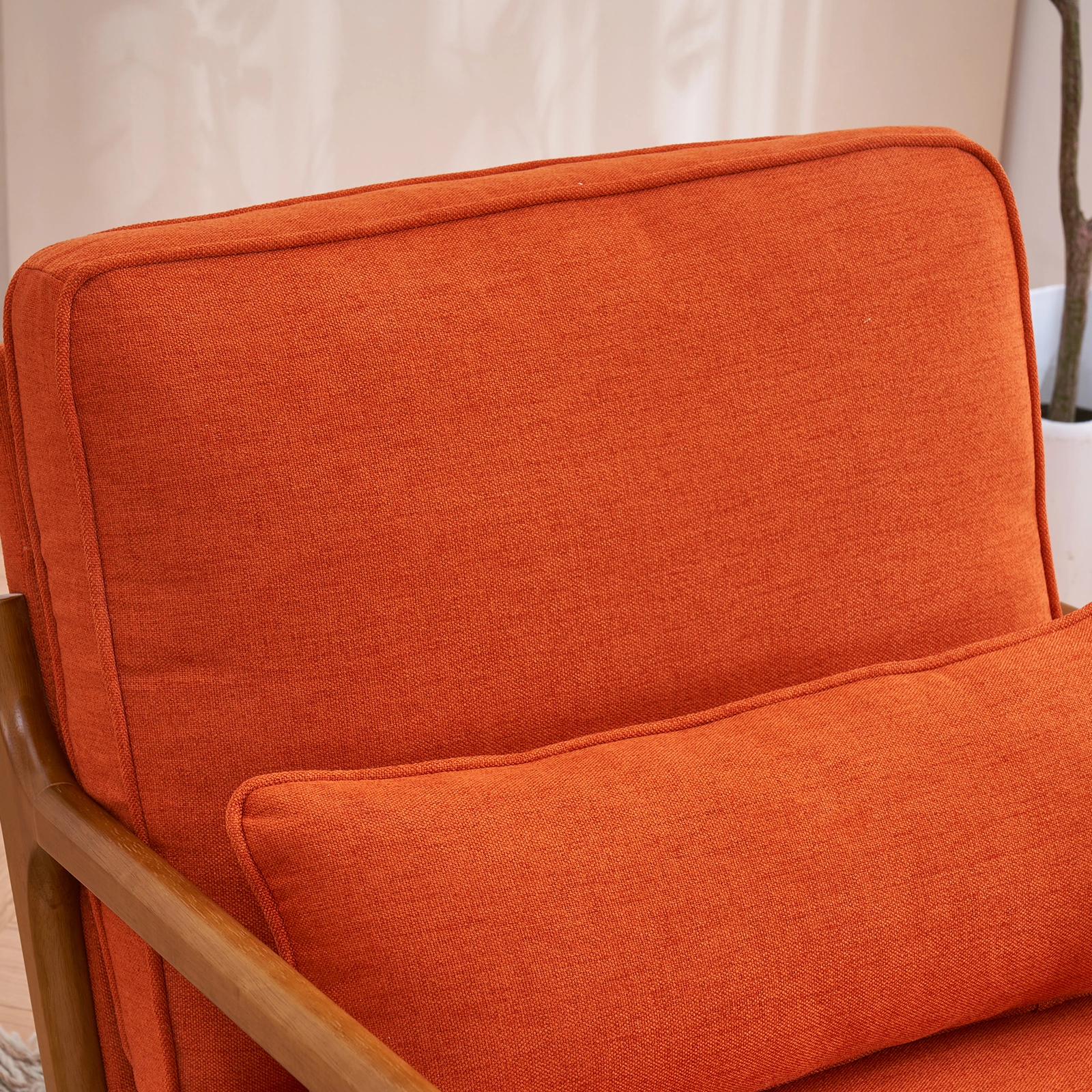 Oak Armrest Accent Chair, Single Upholstered Lounge Chair with Solid Oak Frame, Burnt Orange Indoor Leisure Chair view 22