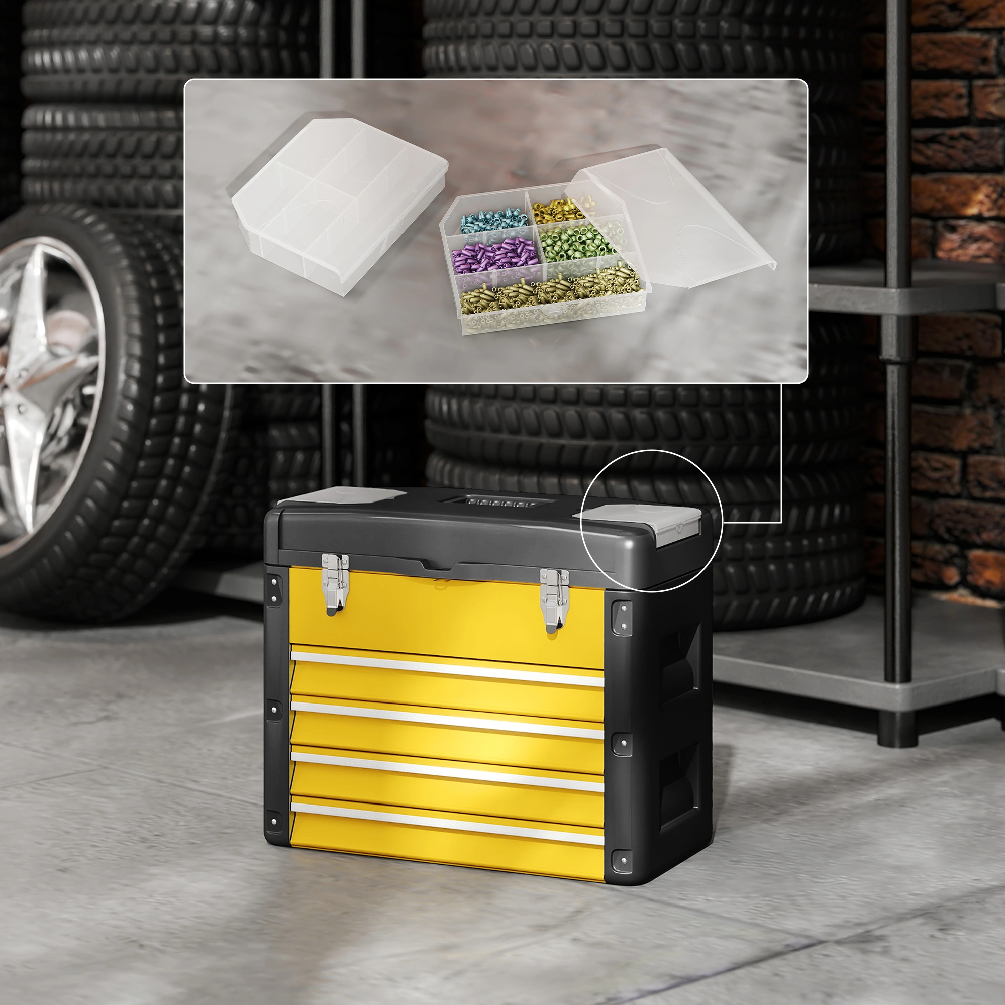 Heavy Duty Steel Tool Box, Large Capacity Storage Chest with Lockable Lid, Organized Multi-Compartment Portable Work Box for Garage & Workshop view 5