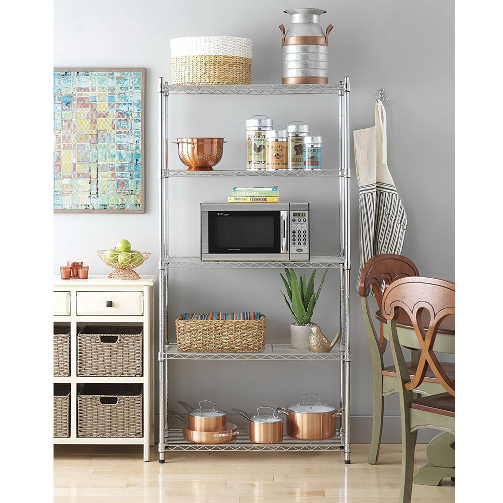 5-Tier Chrome Plated Steel Shelving Unit, Heavy Duty Wire Storage Rack 180x90x35cm, Adjustable Metal Shelf for Garage, Warehouse, Kitchen