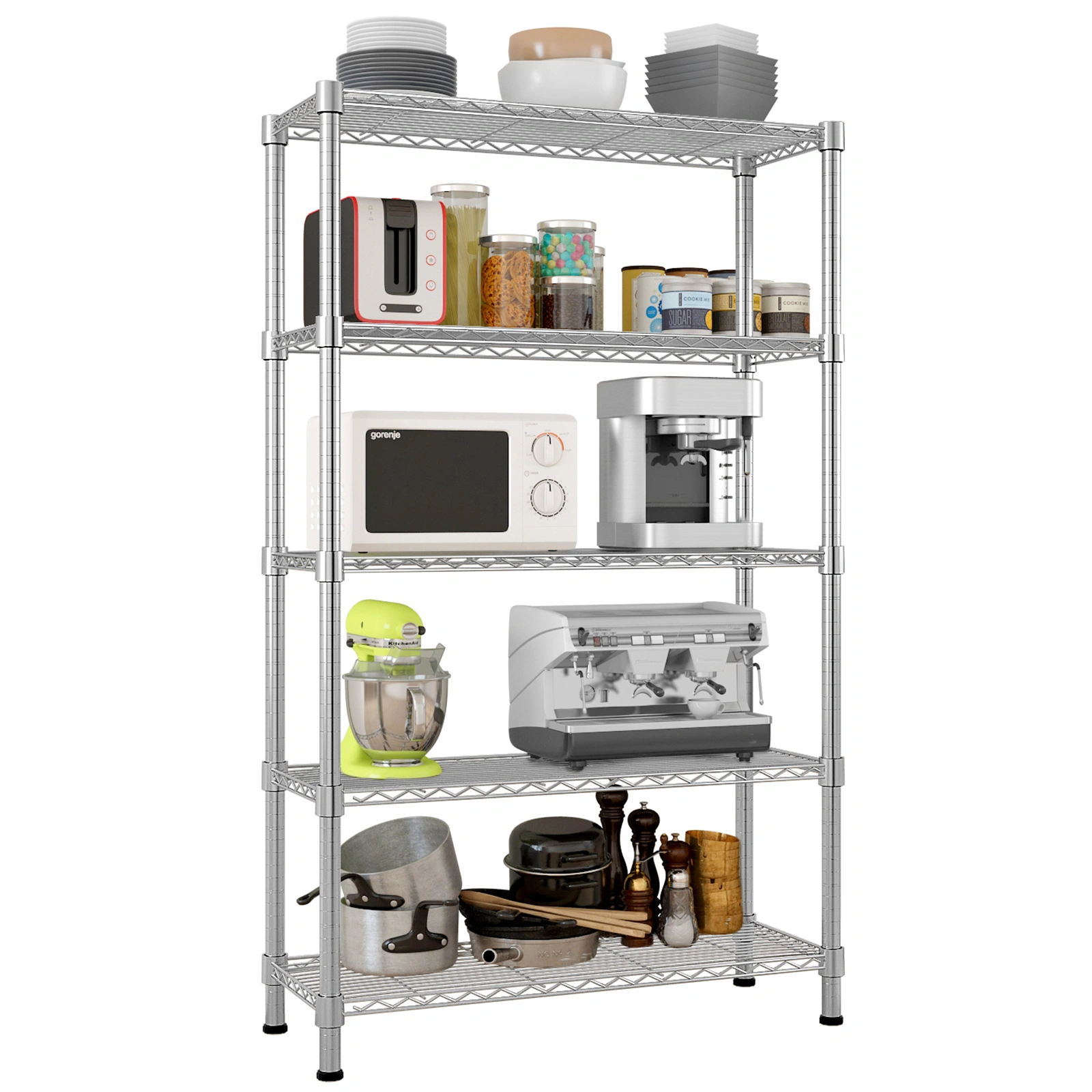 5-Tier Chrome Plated Steel Shelving Unit, Heavy Duty Wire Storage Rack 180x90x35cm, Adjustable Metal Shelf for Garage, Warehouse, Kitchen view 10
