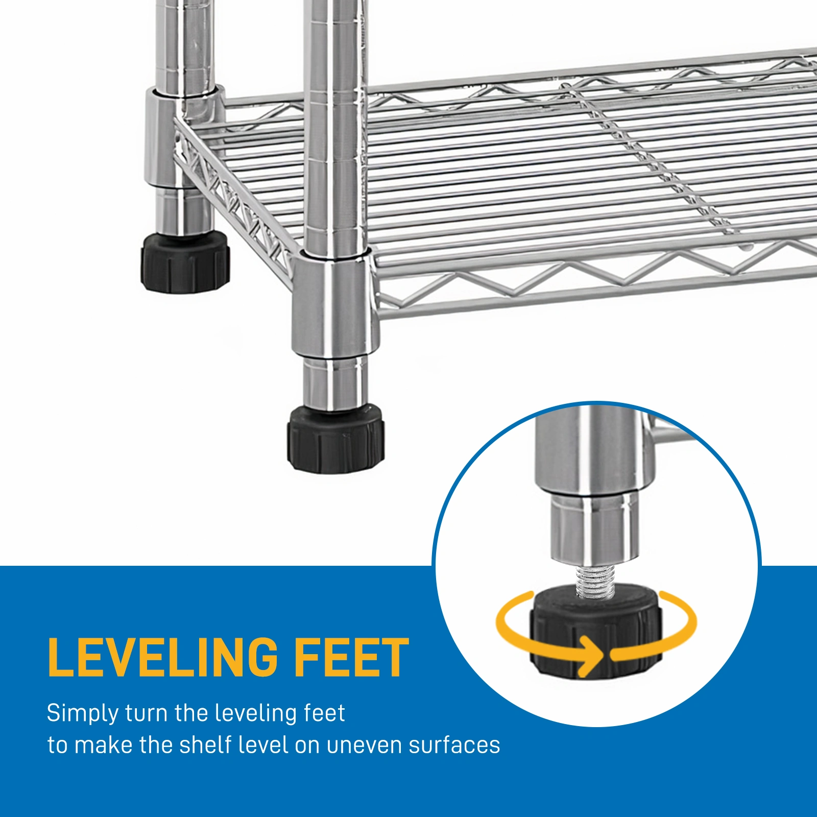 5-Tier Chrome Plated Steel Shelving Unit, Heavy Duty Wire Storage Rack 180x90x35cm, Adjustable Metal Shelf for Garage, Warehouse, Kitchen view 5
