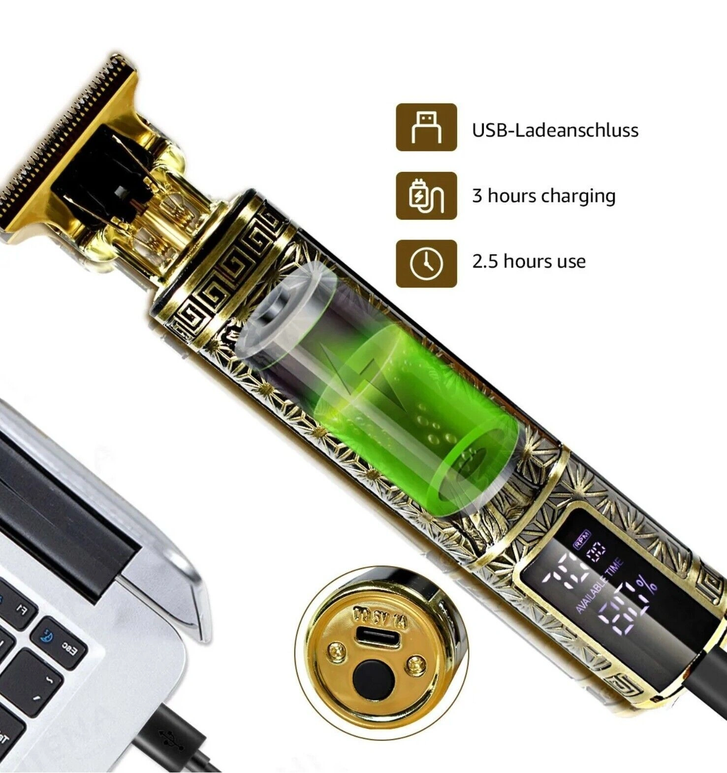LCD Professional Hair Clippers Beard Trimmer Men Hair Cutting Cordless Barber Shaving Machine (US Logistics only For USPS. TK/TMEU only For self-pickup, products W/ battery,self-pickup For USPS, must provide hazardous goods shipping lable) view 2