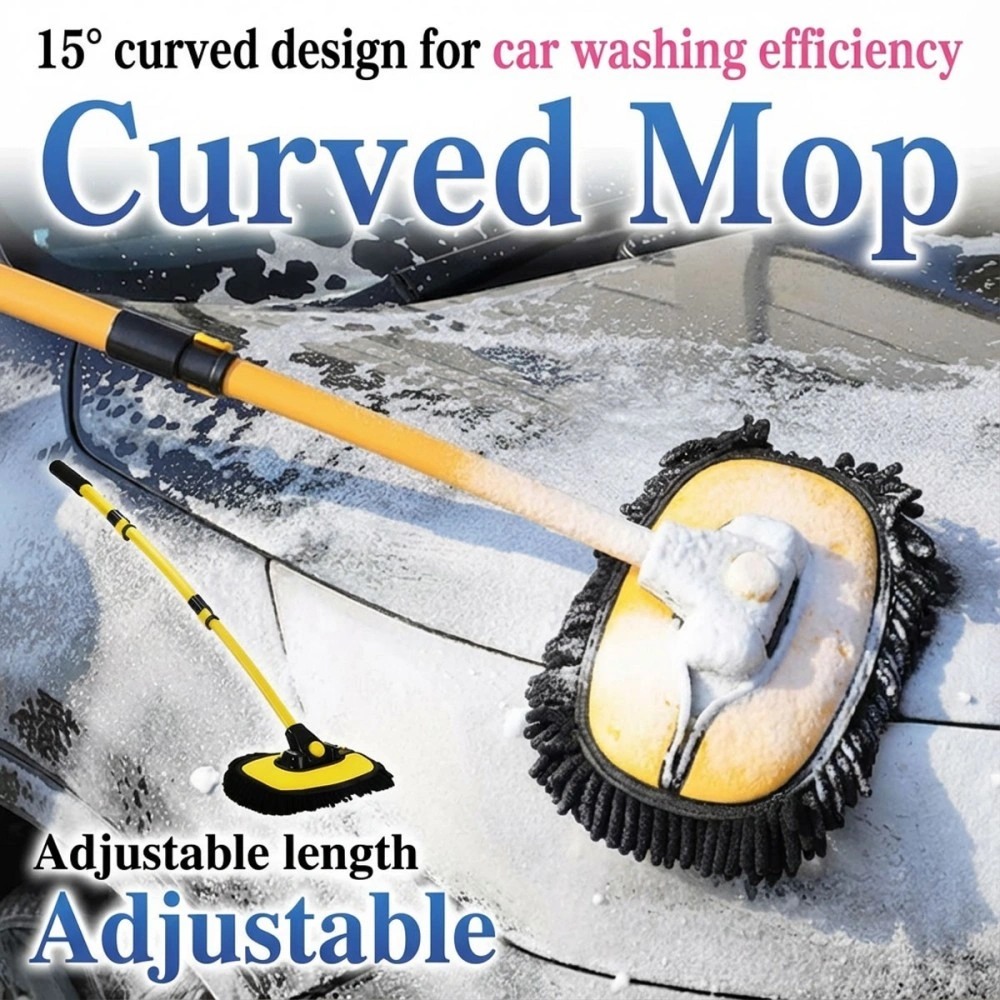 Telescopic Car Wash Brush Kit with Mop Attachment, Adjustable Long Handle Vehicle Cleaning Tool