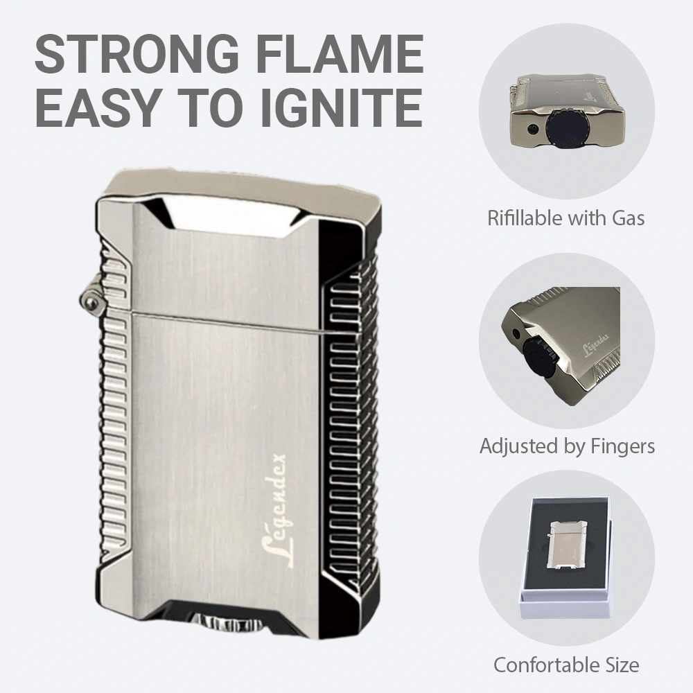 LEGENDIX PICNICKER Double Torch Lighter White Nickel Refillable Adjustable Flame Cigar Outdoor Kitchen view 3