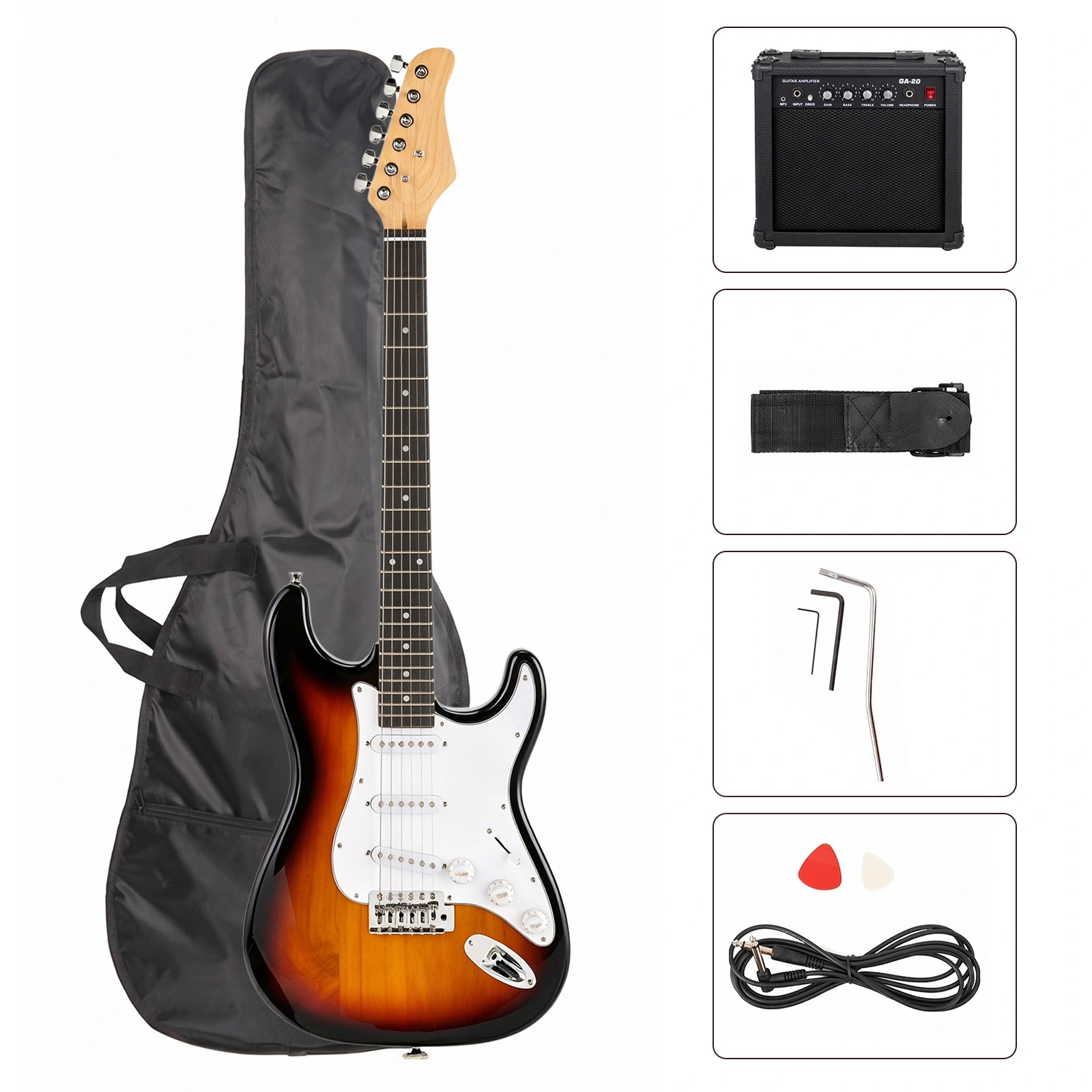 GST Electric Guitar Kit 39 inch with Black Pickguard, Sunset Gradient Finish, Full Accessory Set for Beginners