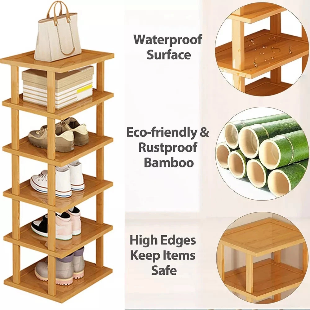 6-Tier Bamboo Shoe Rack, Vertical Space Saving Corner Shoe Organizer Shelf, UK view 3