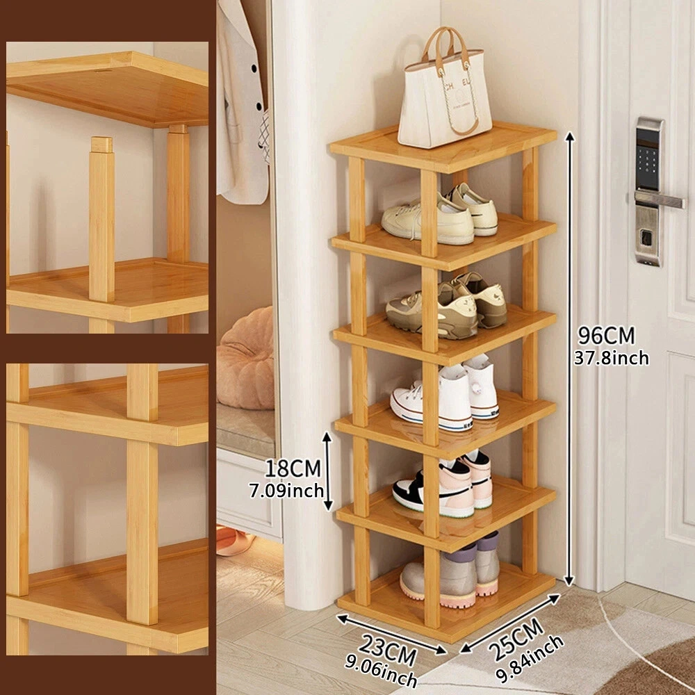 6-Tier Bamboo Shoe Rack, Vertical Space Saving Corner Shoe Organizer Shelf, UK view 4