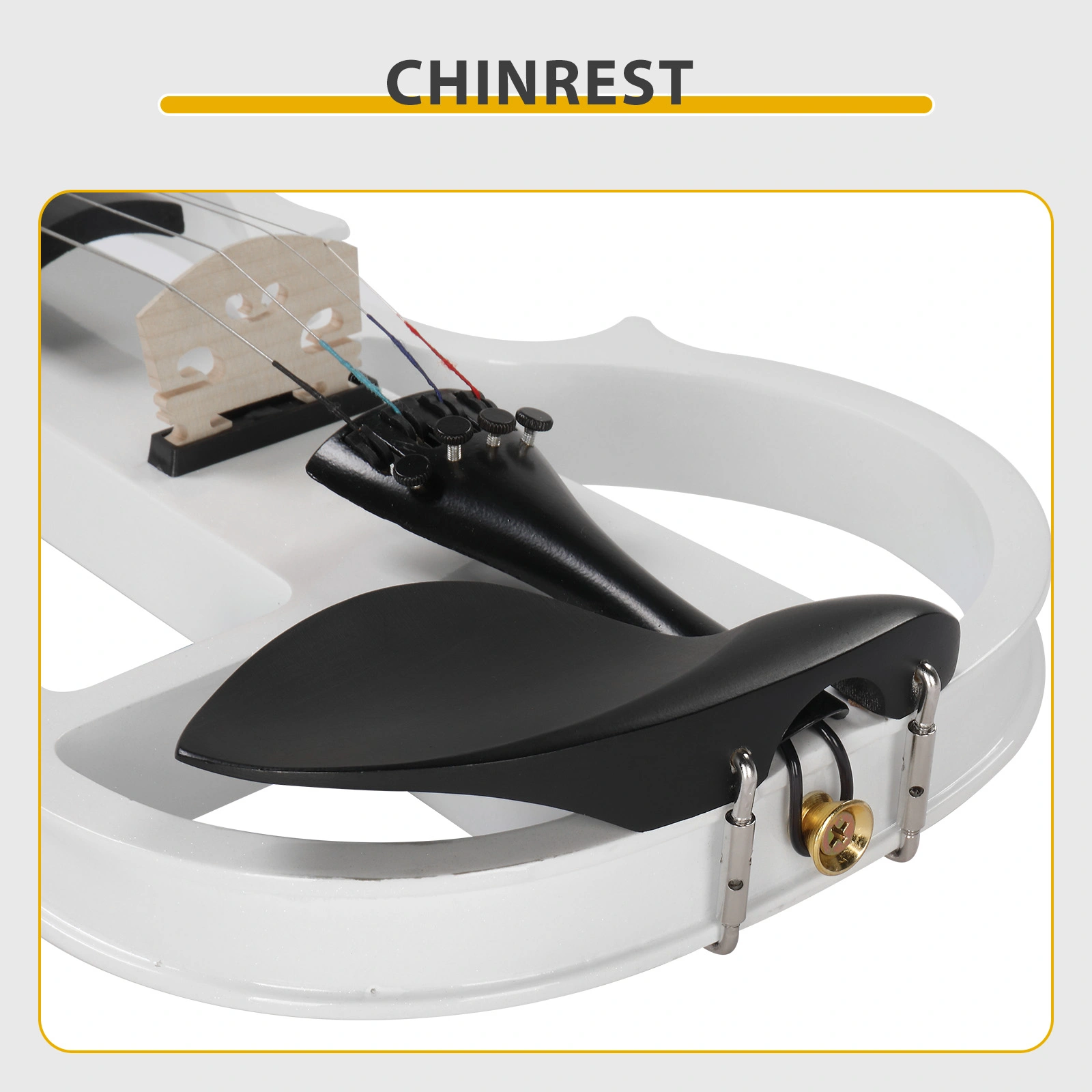 Full Size 4/4 Bunnel Edge Electric Silent Violin with Case Bow Rosin Headphone Connecting Line White view 10