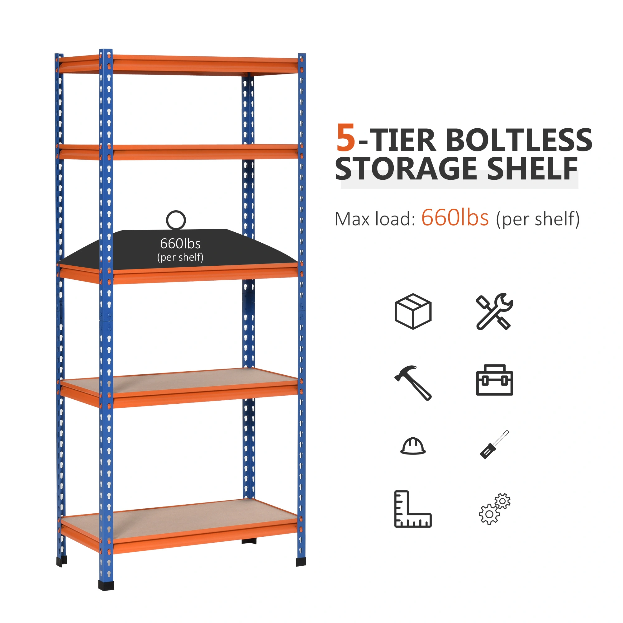 Heavy Duty Metal Garage Shelf, Wall-Mounted Storage Rack with Adjustable Shelves for Tools and Supplies view 2