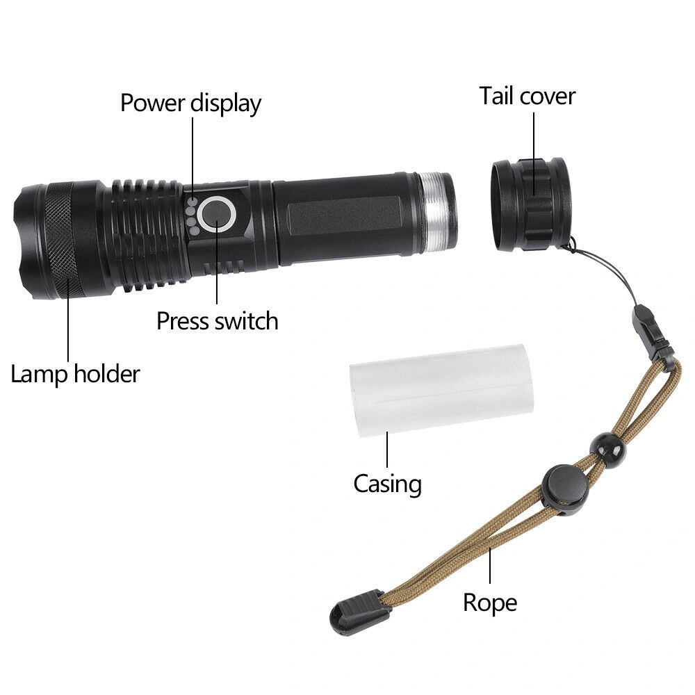 USB Rechargeable LED Flashlight 5-Mode Outdoor Camping Hiking Light Kit with Box view 4