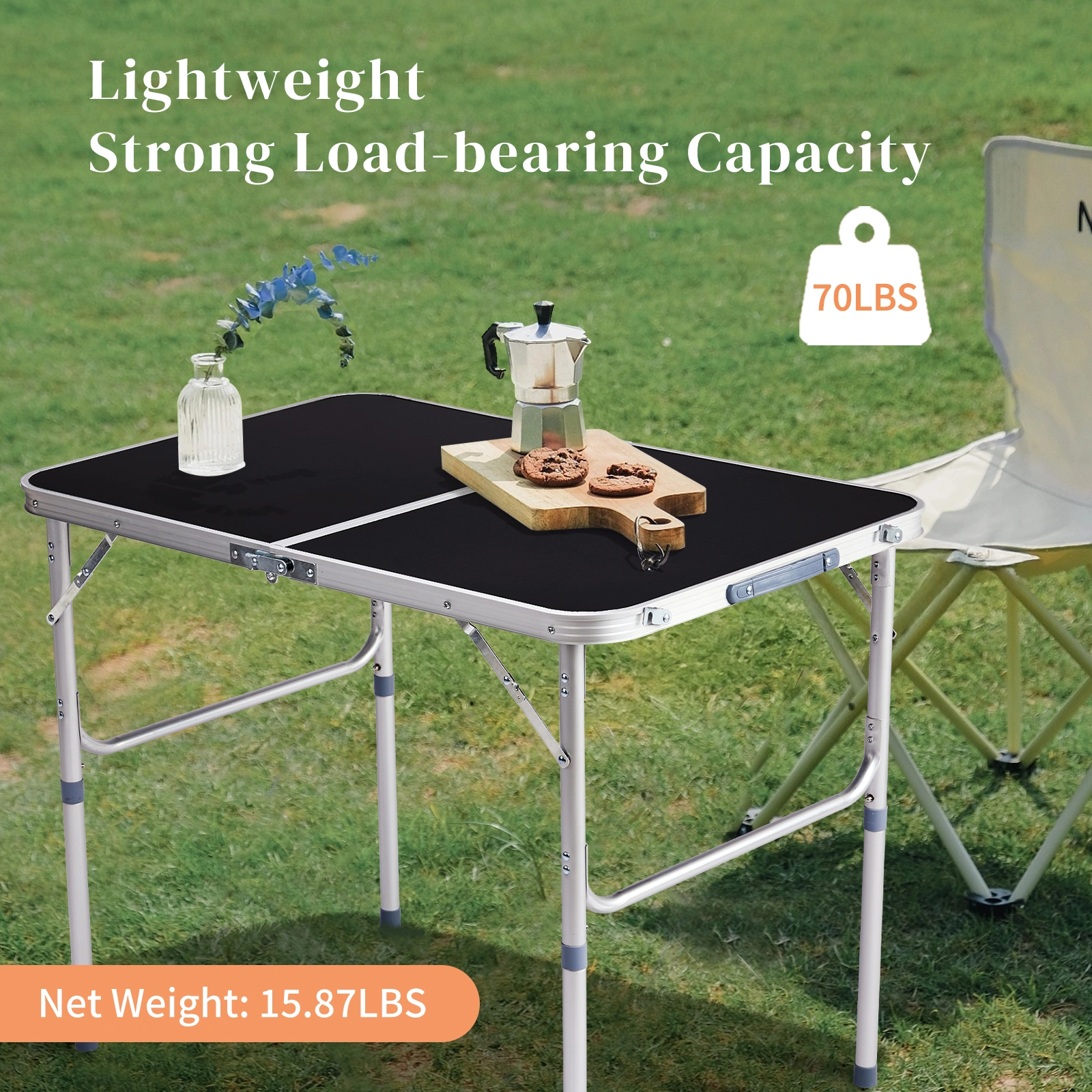 3ft Aluminum Alloy Folding Table Black view 11