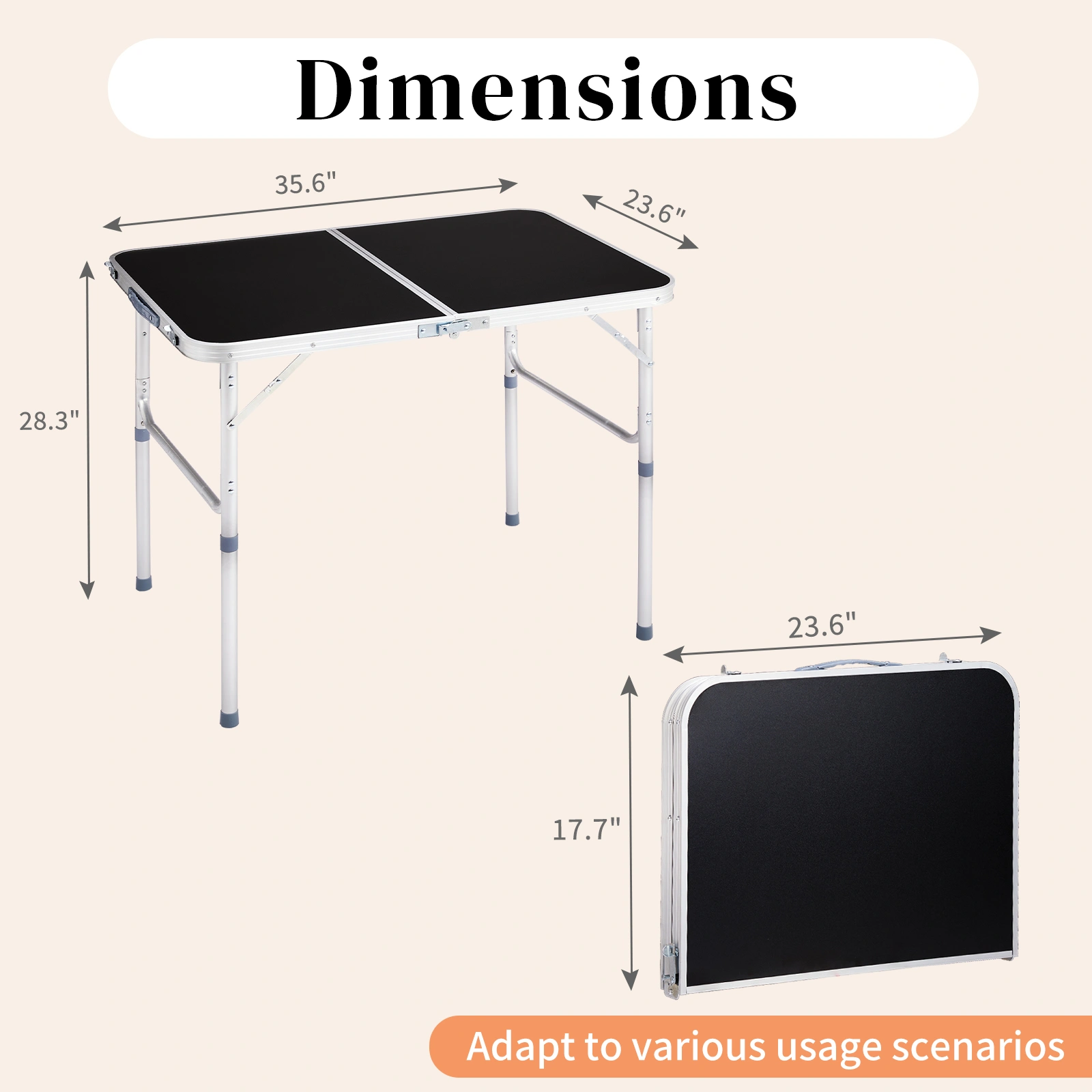3ft Aluminum Alloy Folding Table Black view 9