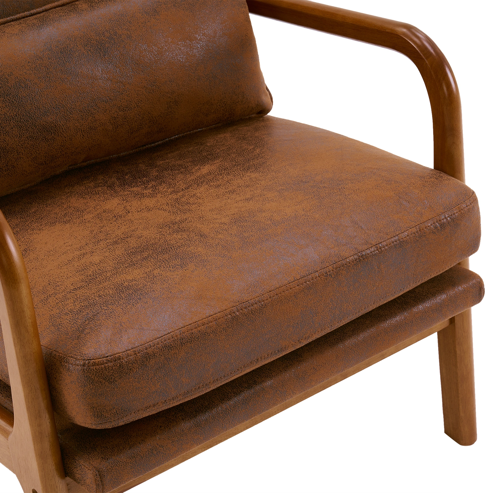 High Back Solid Wood Armrest Backrest Iron Frame Bronzing Cloth Indoor Leisure Chair Orange view 11