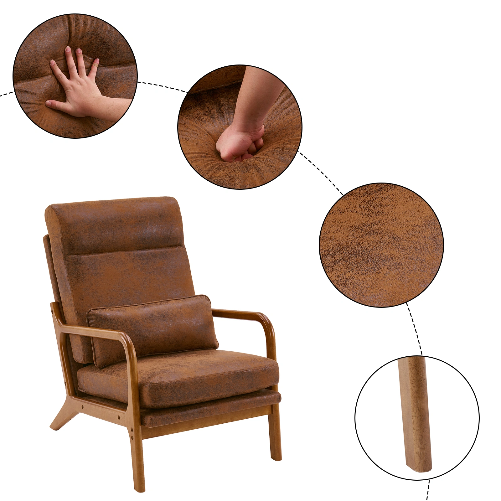 High Back Solid Wood Armrest Backrest Iron Frame Bronzing Cloth Indoor Leisure Chair Orange view 15