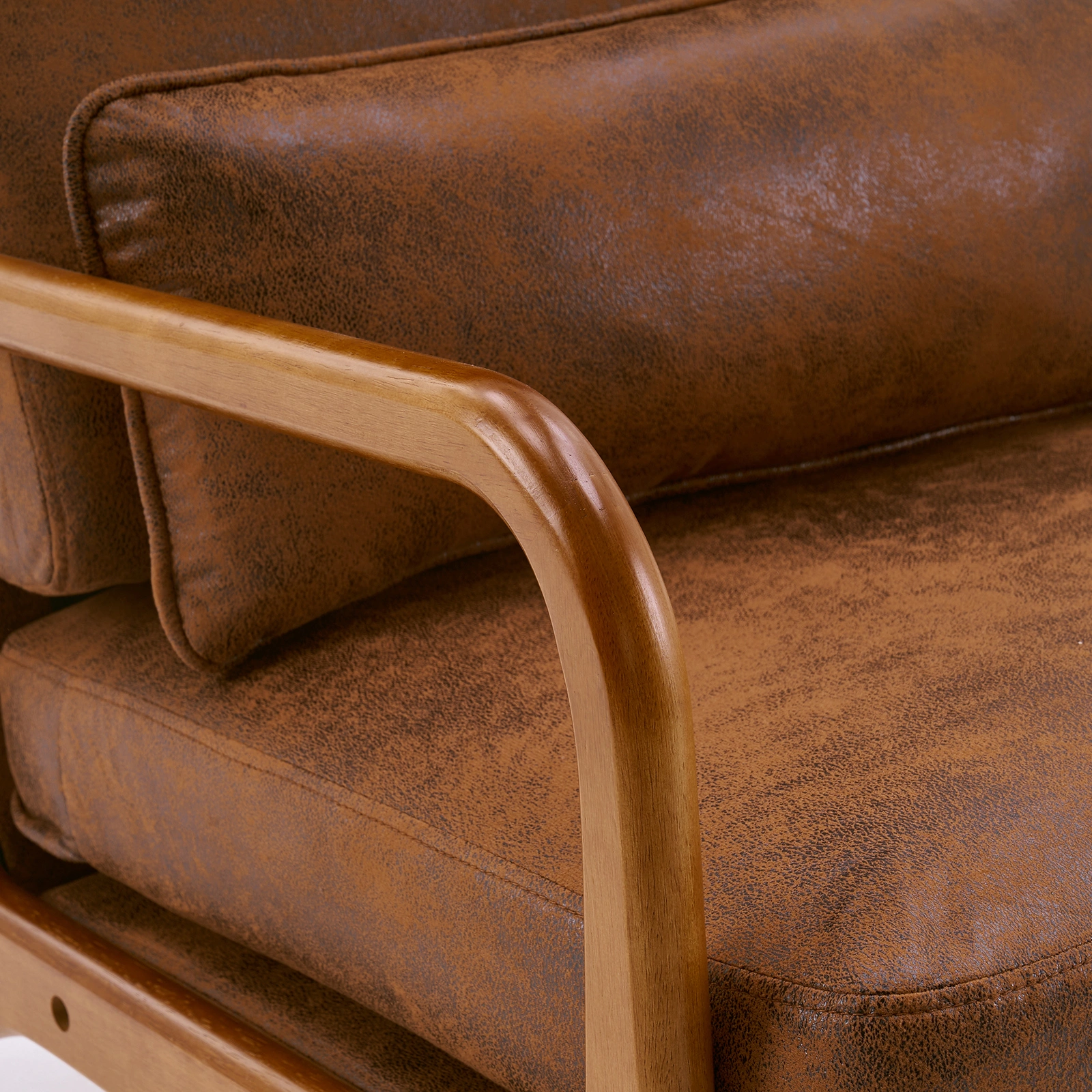 High Back Solid Wood Armrest Backrest Iron Frame Bronzing Cloth Indoor Leisure Chair Orange view 29