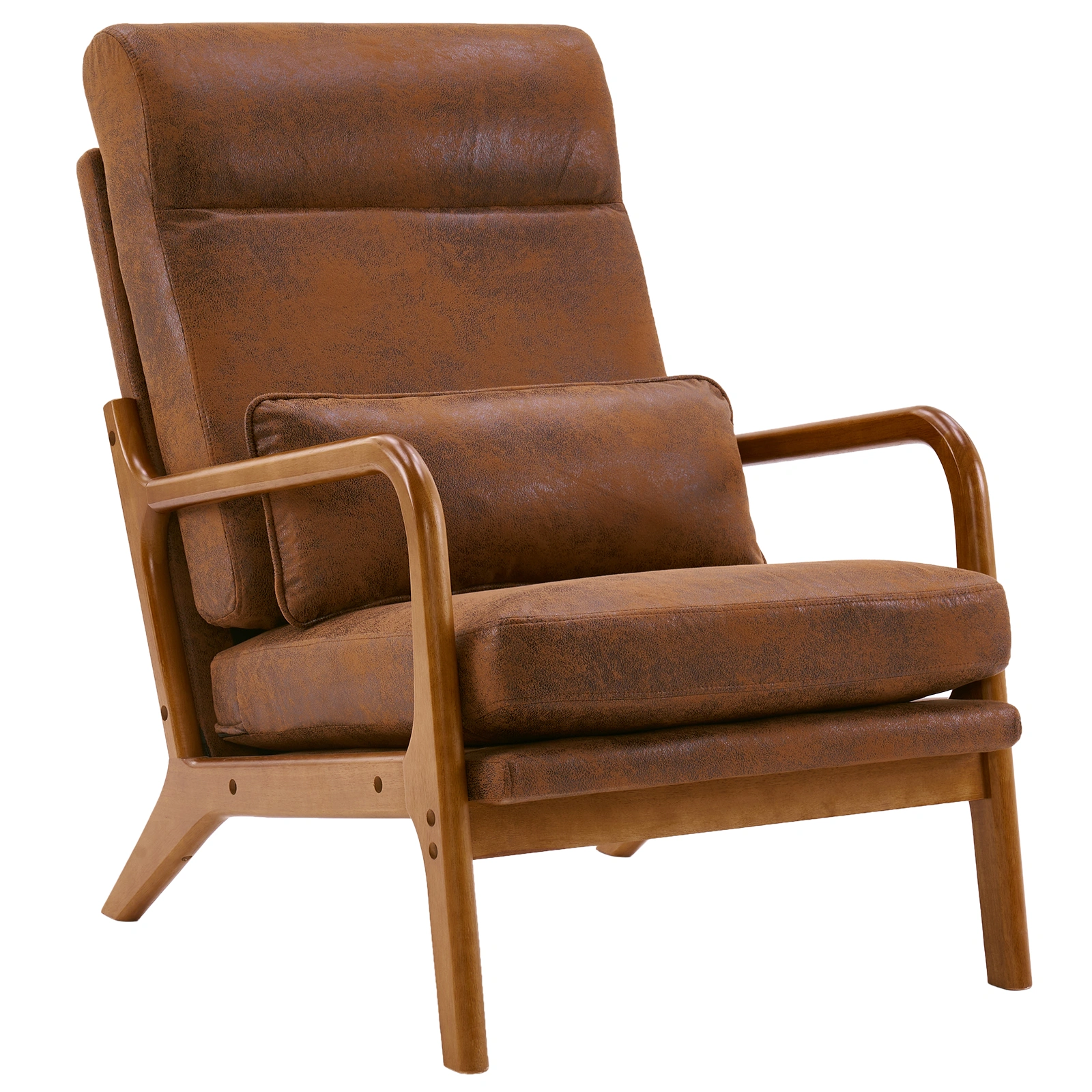 High Back Solid Wood Armrest Backrest Iron Frame Bronzing Cloth Indoor Leisure Chair Orange view 3