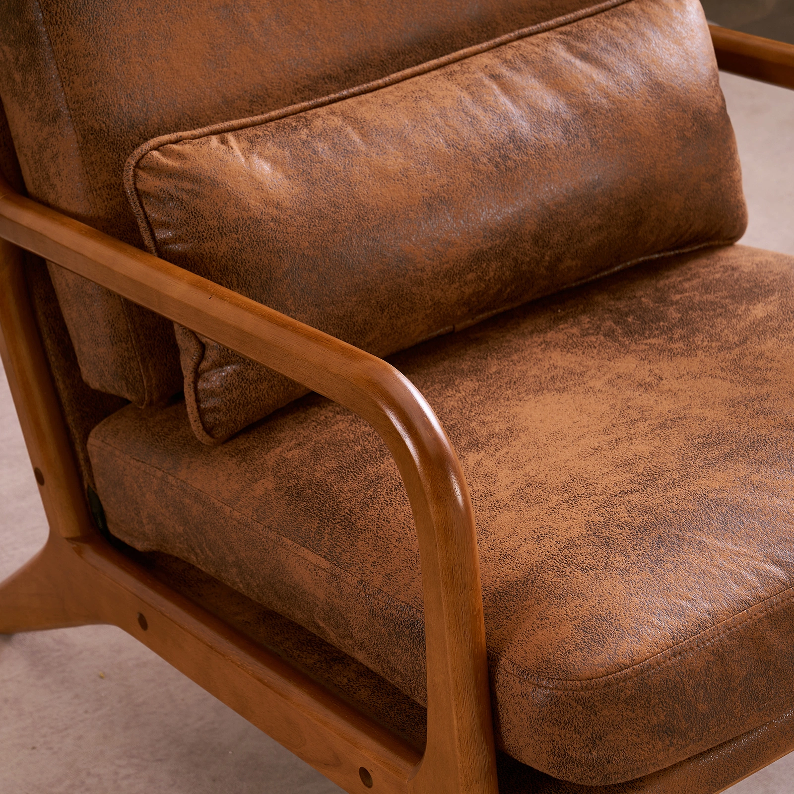 High Back Solid Wood Armrest Backrest Iron Frame Bronzing Cloth Indoor Leisure Chair Orange view 35
