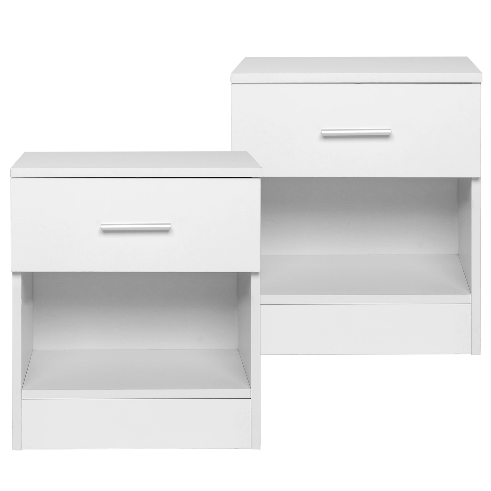 2-Piece Storage Cabinet Set with 1 Drawer, 12mm Melamine Particleboard Mini Bedside Table, White, 15.35x11.02x16.14in view 2