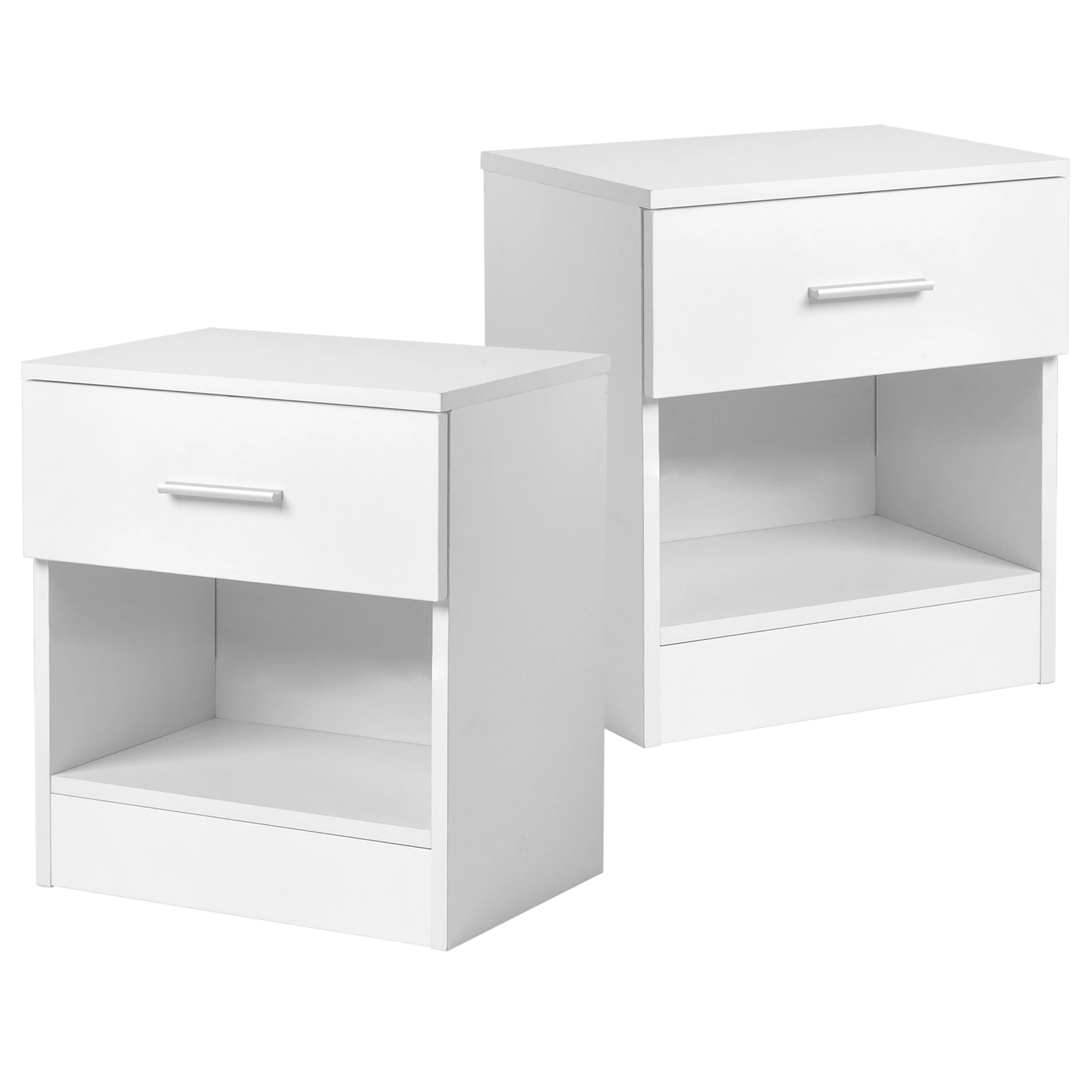 2-Piece Storage Cabinet Set with 1 Drawer, 12mm Melamine Particleboard Mini Bedside Table, White, 15.35x11.02x16.14in view 3