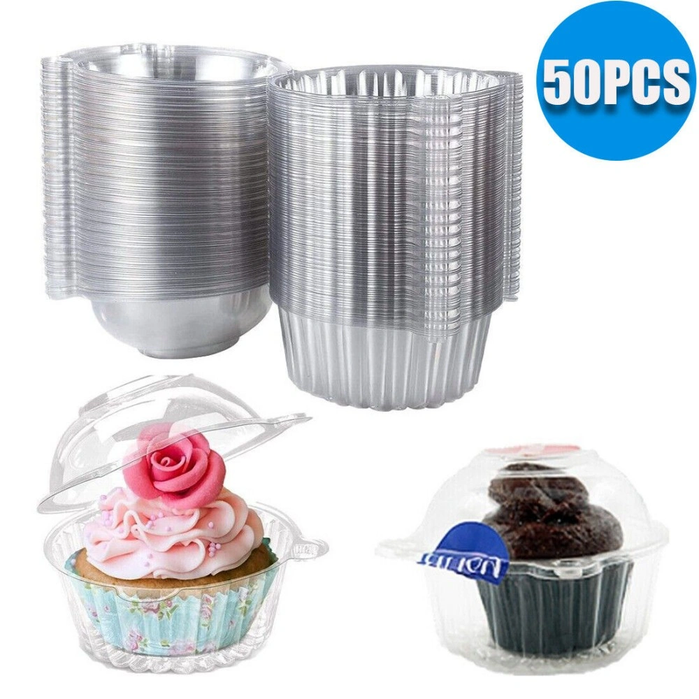 50pcs Clear Plastic Cupcake Muffin Liner Cases - Single Cup Cake Holders Baking Pods Boxes view 2