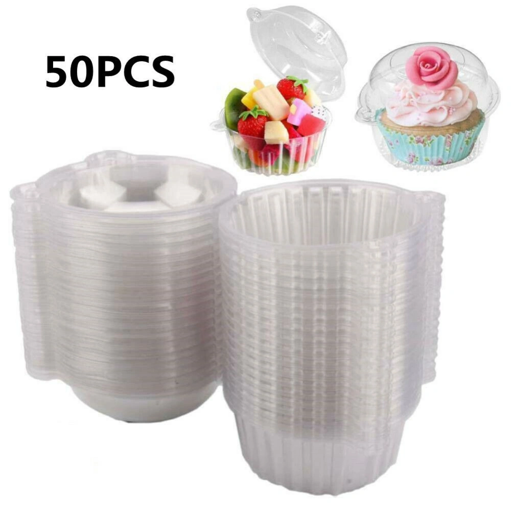 50pcs Clear Plastic Cupcake Muffin Liner Cases - Single Cup Cake Holders Baking Pods Boxes view 3