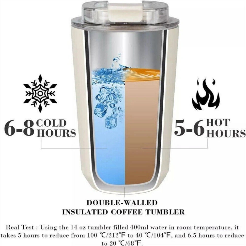 Smeg Insulated Stainless Steel Travel Mug, 12oz Coffee Cup & Water Bottle with Lid, Leak-Proof Thermal Drinkware for On-The-Go - White view 3