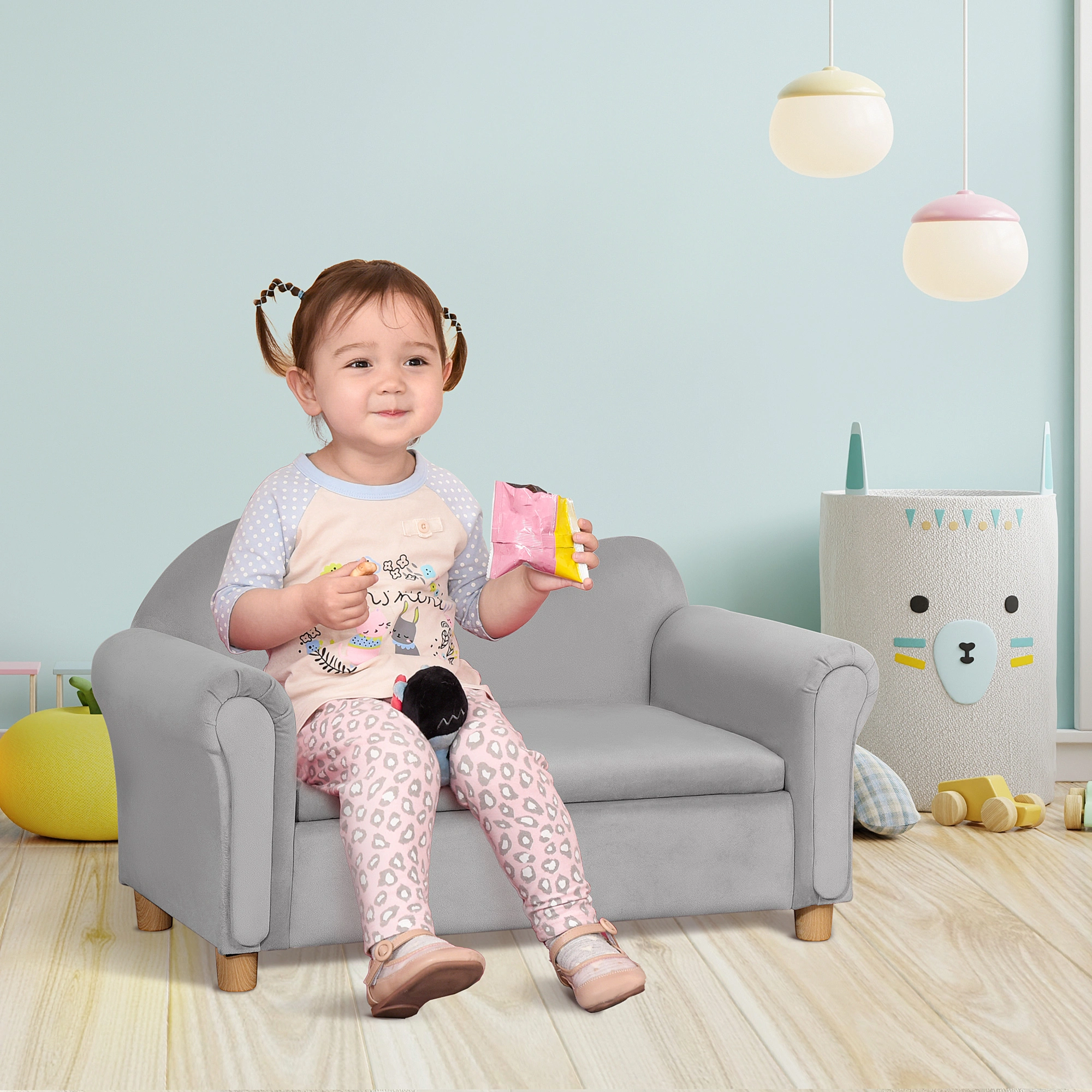 Kids Sofa Couch for Toddlers & Kids, Soft Foam Upholstered Low Back Seat with Cute Design for Living Room