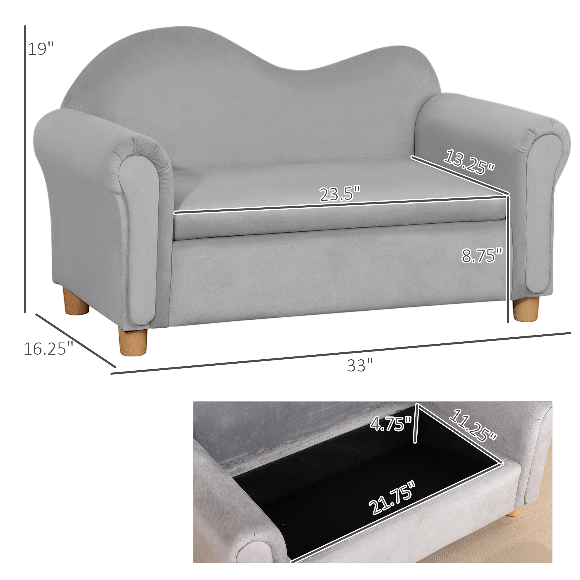 Kids Sofa Couch for Toddlers & Kids, Soft Foam Upholstered Low Back Seat with Cute Design for Living Room view 2