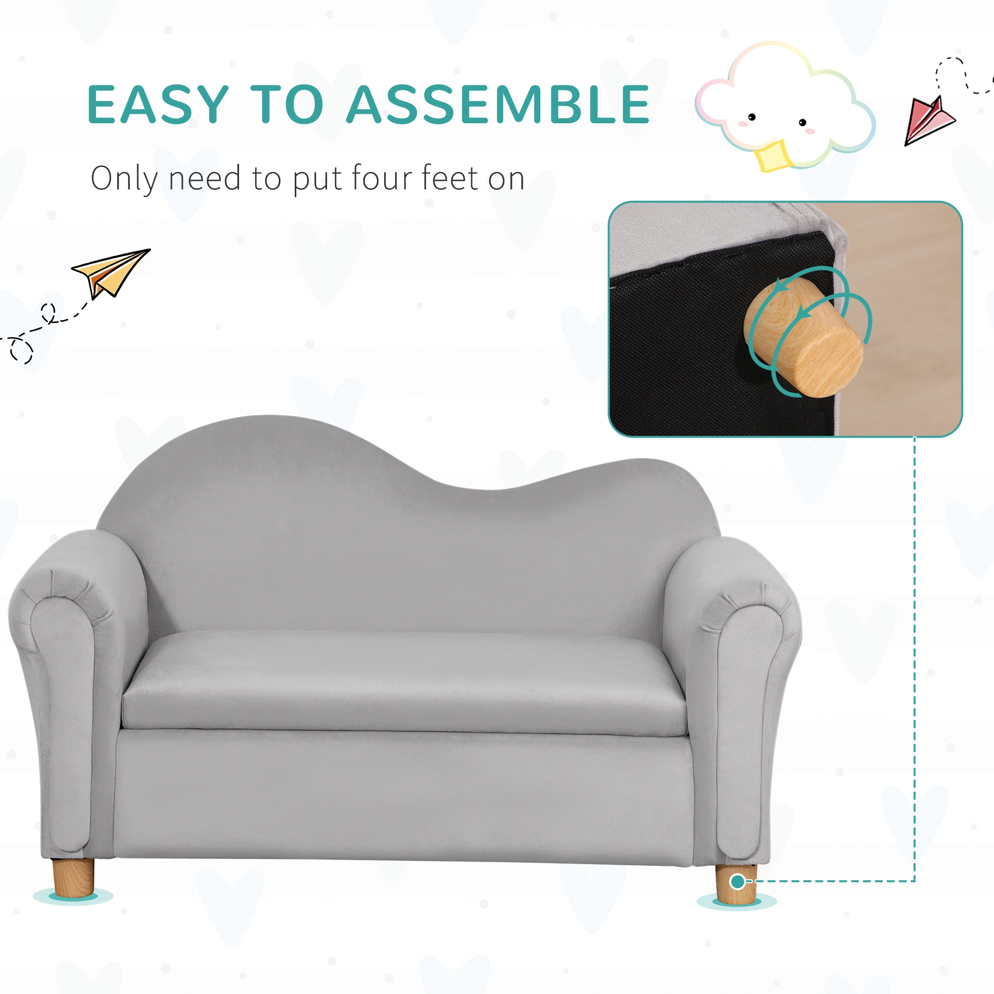 Kids Sofa Couch for Toddlers & Kids, Soft Foam Upholstered Low Back Seat with Cute Design for Living Room view 5