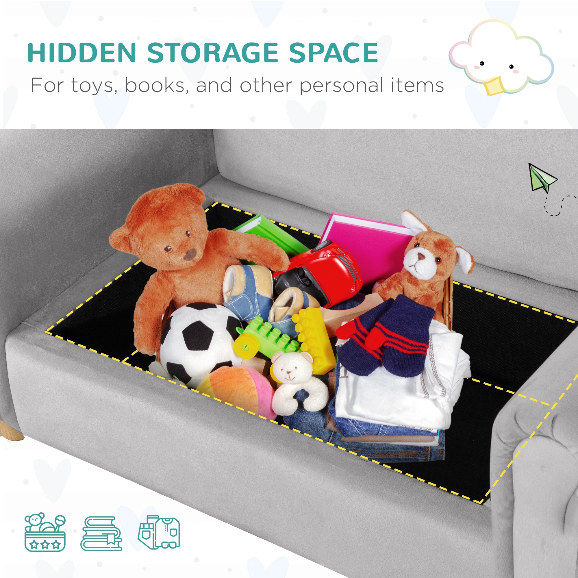 Kids Sofa Couch for Toddlers & Kids, Soft Foam Upholstered Low Back Seat with Cute Design for Living Room view 6